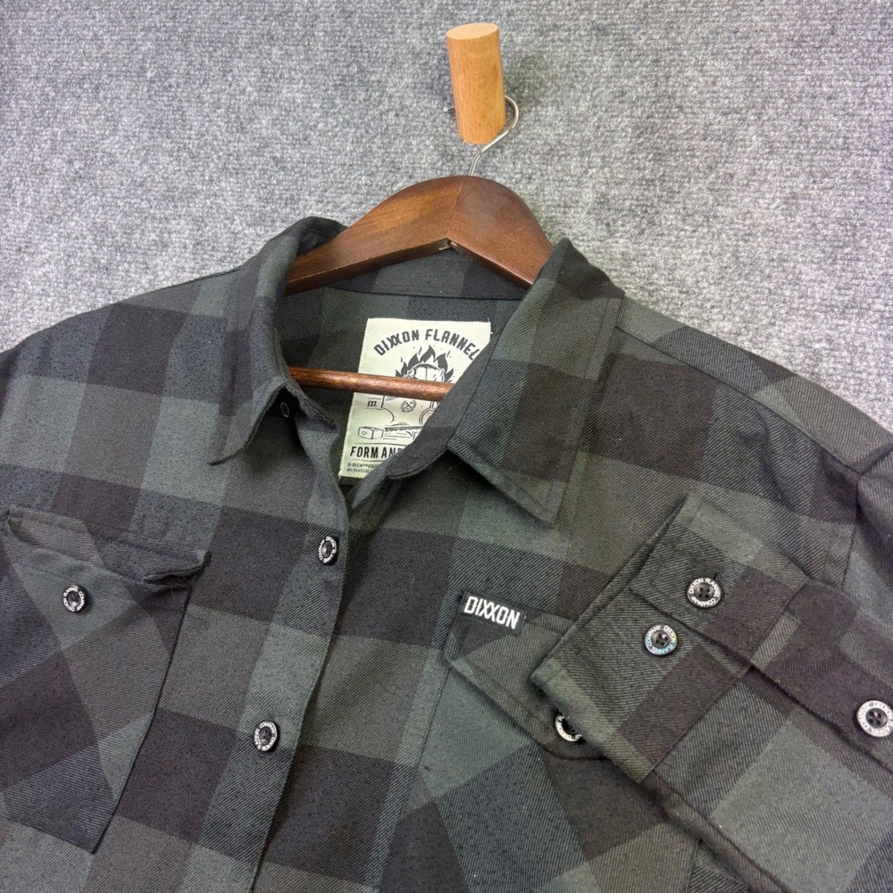 Dixxon Flannel Shirt Mens XL Green Black Buffalo Plaid D-Tech Button Up Long Slv